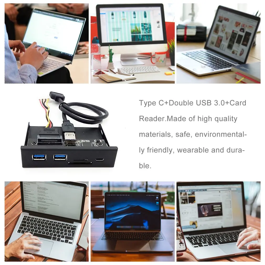 

33S50-RTK 3 in 1 Card Reader USB 3.0 Front Panel Media Type-C Dual USB 3.0 Port Hub Dashboard PC Front Panel with Power Cable