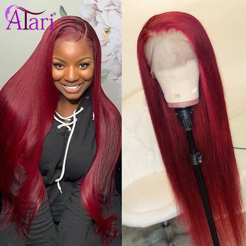 

Парик из натуральных прямых малазийских волос, 180% окрашенных, 99J, 13x4