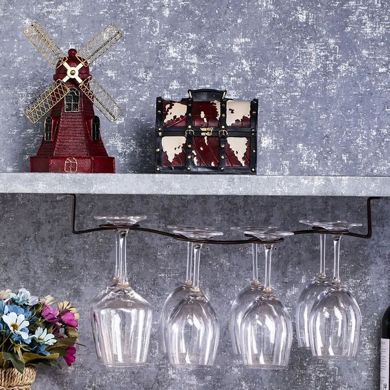 

Wine Glass Holder 8 Cups Upside-Down Goblet Holder Kitchen Bar Wine Set Hanging Under Cupboard Champagne Wine Glass