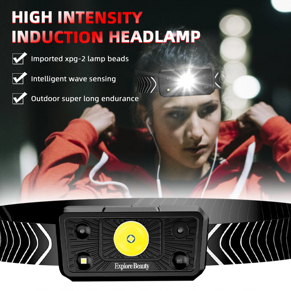 Фонарь налобный светодиодный водонепроницаемый с USB-зарядкой и 5 режимами работы