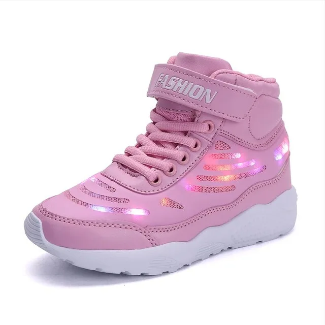 Pink Детская светящаяся обувь для мальчиков и девочек; модные светящиеся кроссовки до щиколотки для мальчиков и девочек; детские туфли со светодиодной подсветкой; Зарядка через USB - Цвет: Pink