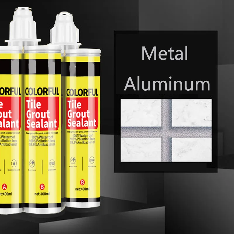 Metal aluminum 1 шт 400 мл 24 цвета двухкомпонентная керамическая Гибкая эпоксидная плитка затирка для наполнения швов и стыков - Цвет: Metal aluminum