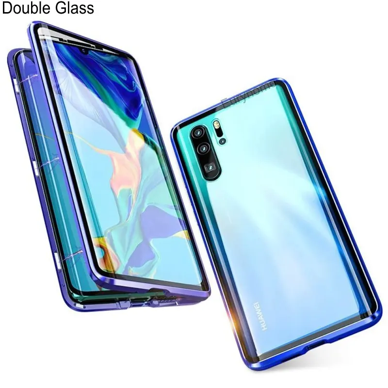 Металлический магнитный чехол для Huawei P30 P20 Pro Lite двухсторонний из закаленного