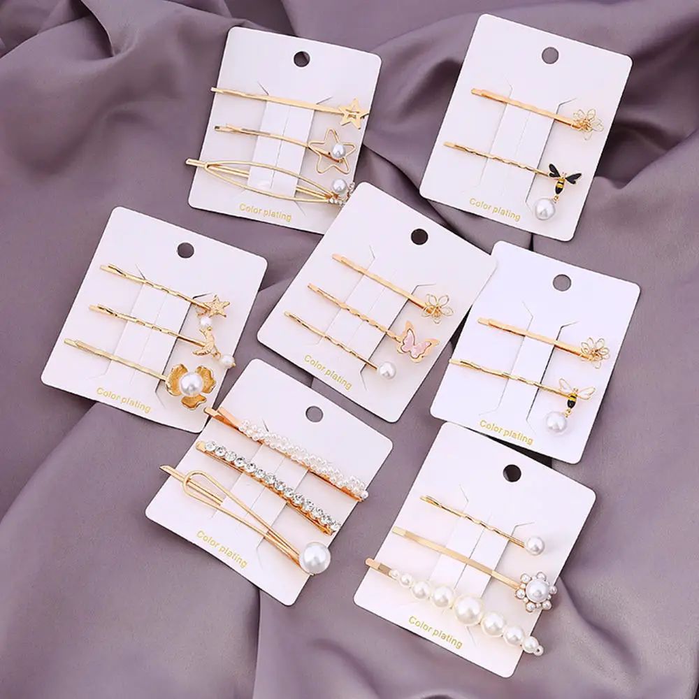 

1set Geometric Metal Hairpins Imitiation Pearl Butterfly Bee Hair Shape Hair Clips Hair Accessories For Women Girls