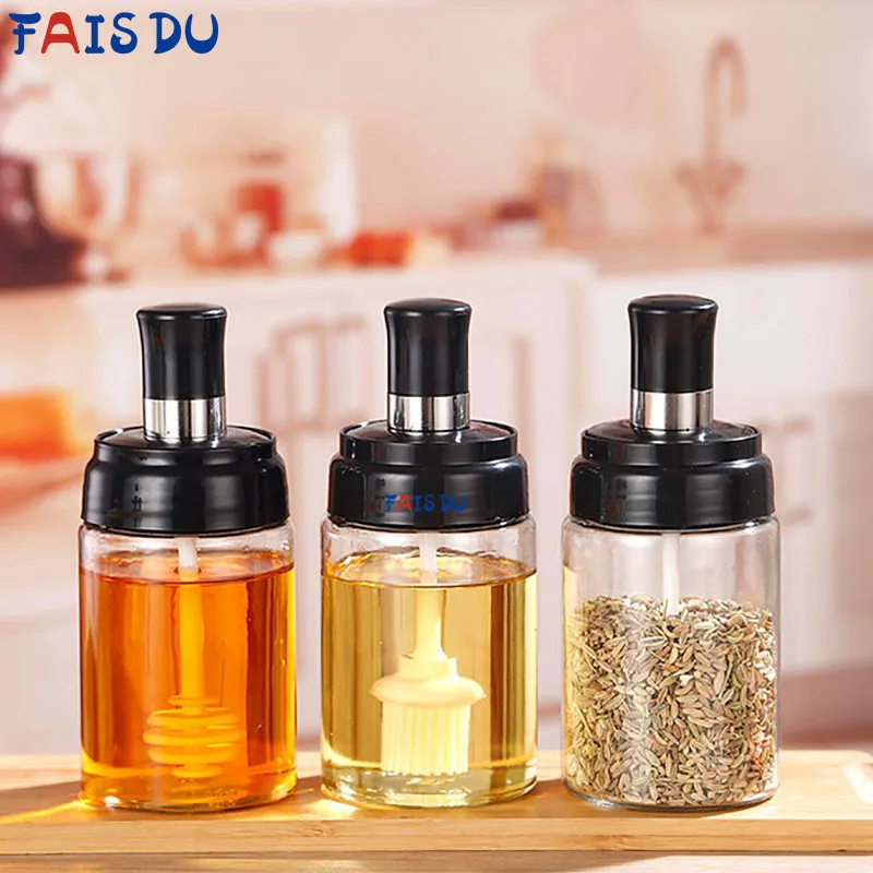 

Fais Du Glass Seasoning Containers Spice Jars Oil Bottle Honey Salt Sugar Pepper Storage Utensils Bbq Kitchen Storage Organizer