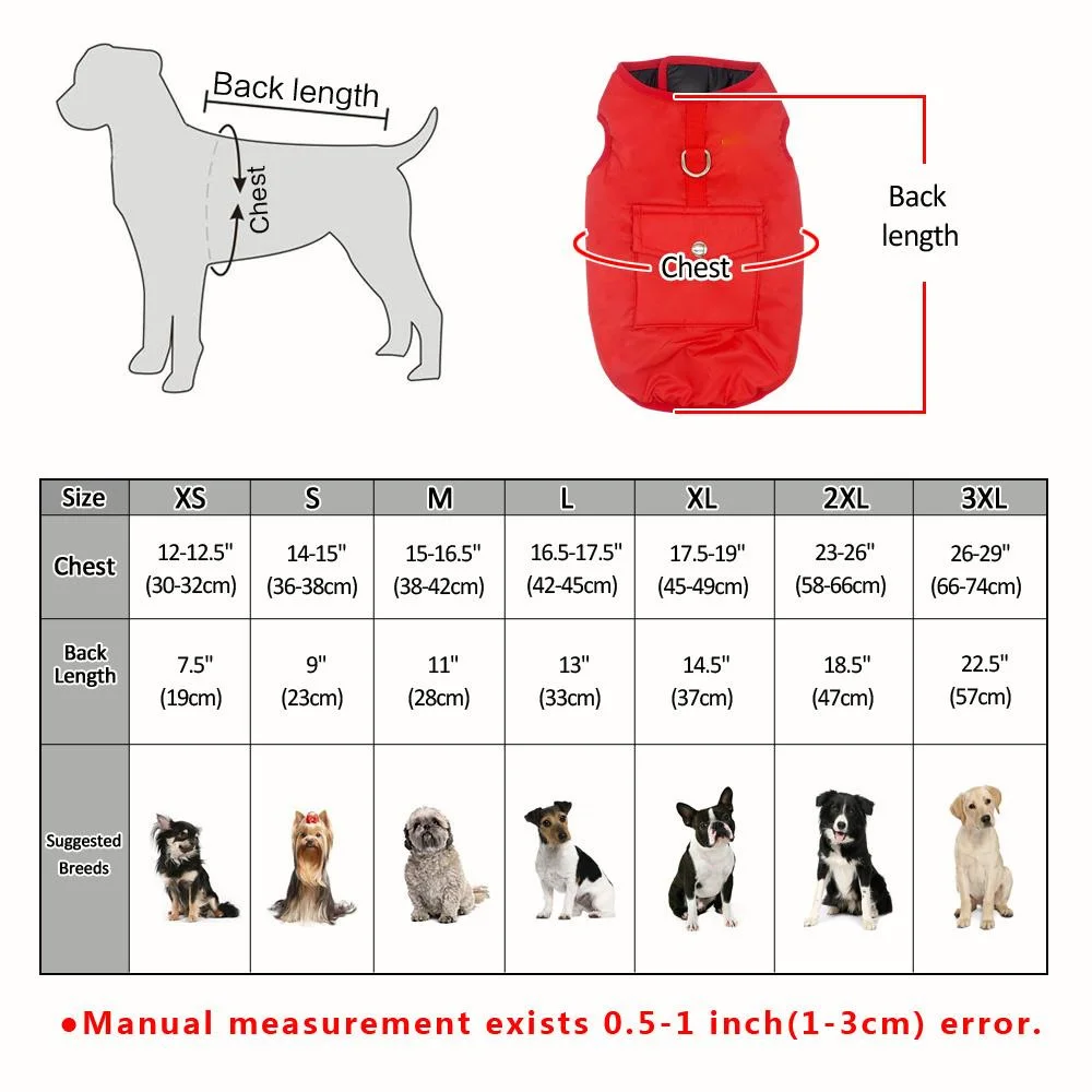 

Winter Dog Pets Clothes Clothing for Small Large Waterproof Jacket Coat Chihuahua Pug French Bulldog Vest
