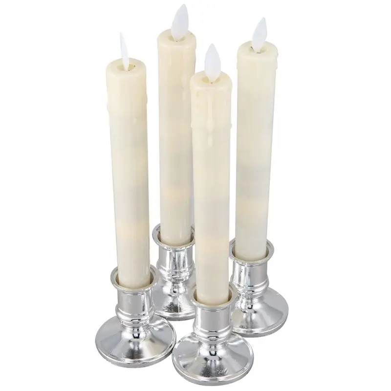 

4Pcs Electric Led Candle Flameless Battery Flickering Candle Light Candlelight Dinner Accessories With Removable Gold Bases