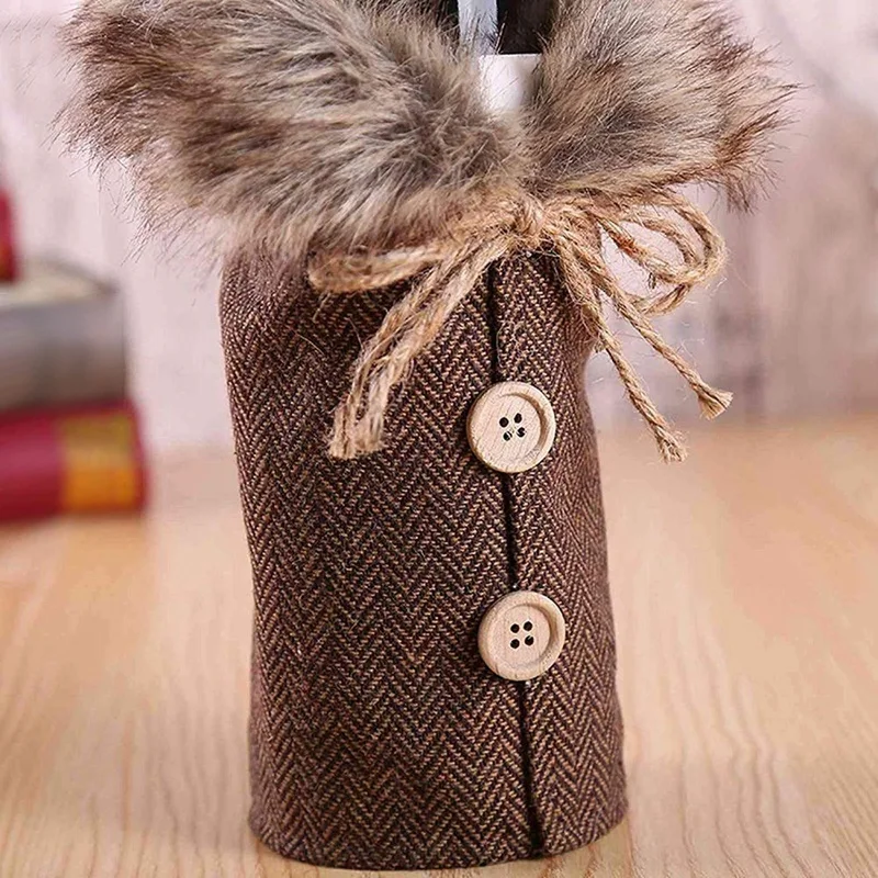 

2Pcs Christmas Sweater Wine Bottle Cover, Newest Collar and Button Coat Design Wine Bottle Sweater Wine Bottle Dress Sets Xmas P