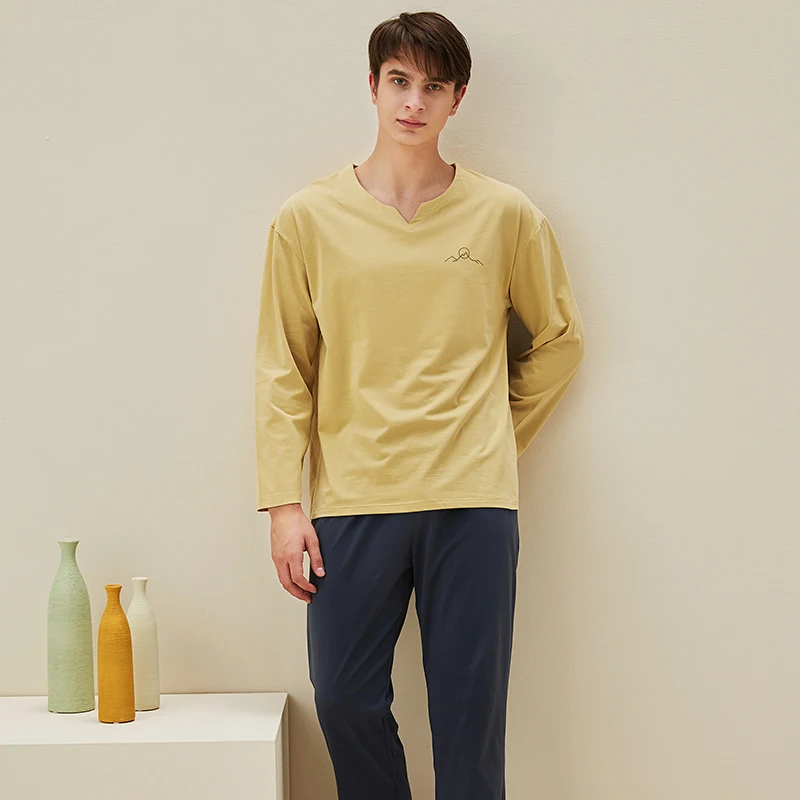 Men's knitted cotton pajamas Spring new arrivals Collarless home service suits