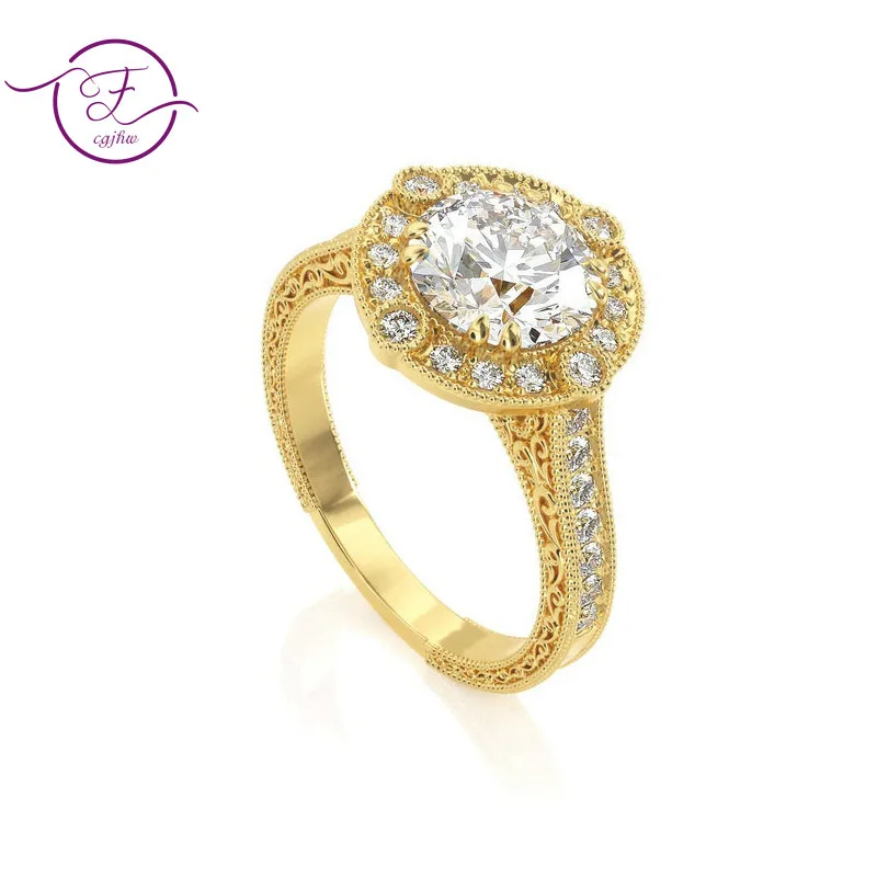 Твердое 14 К золото 1.5ct 7,5 мм EF цвет Муассанит Halo Кольцо с боковым узором обручальное кольцо для женщин подарок