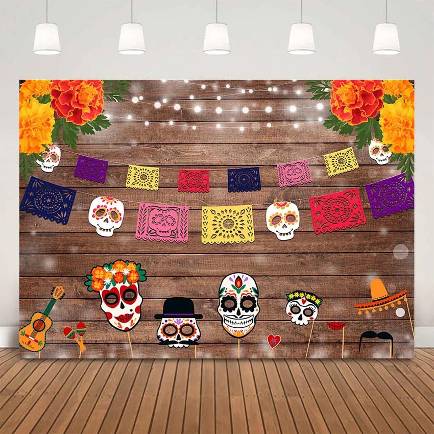Деревенская деревянная стена фотография Фон мексиканский праздник череп день