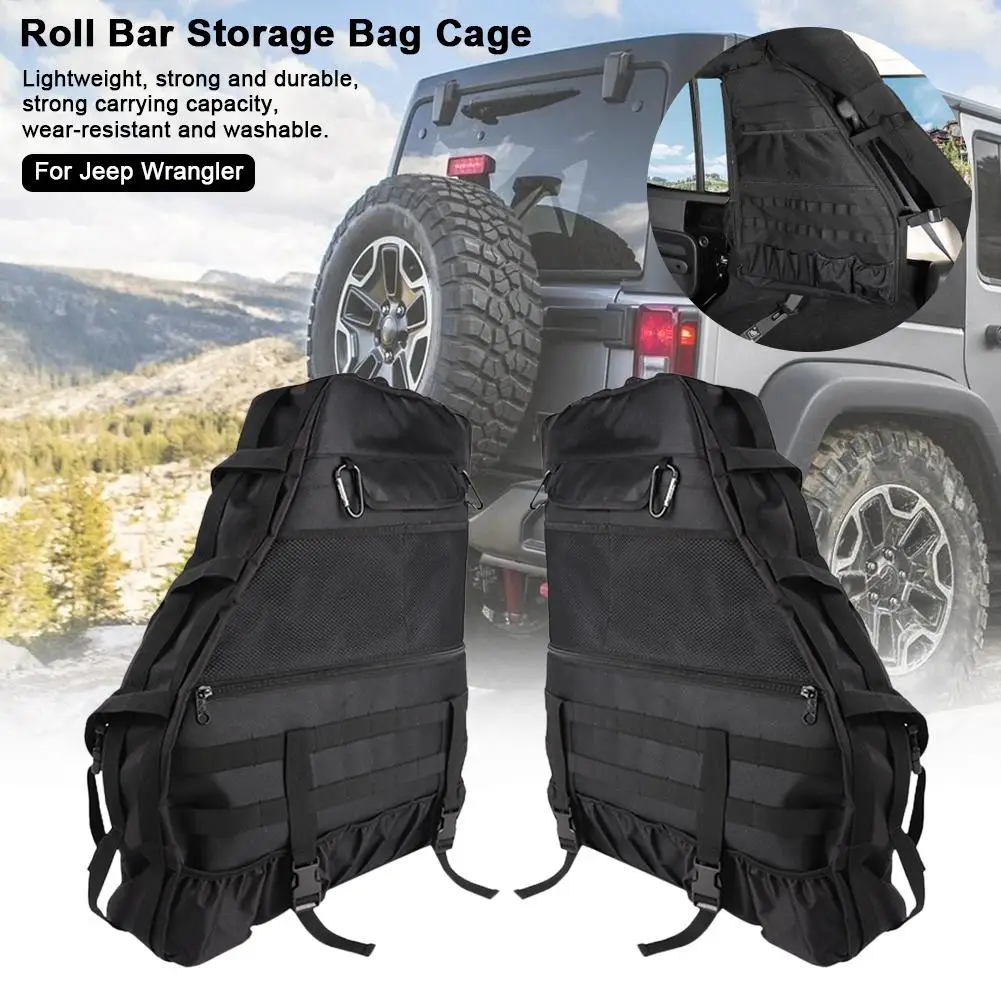 Roll Bar Storage Bag Cage For Jeep 2007~2019 Wrangler Jk Rubicon 4-Door With Multi-Pockets & Organizers & Cargo Bag Saddlebag To