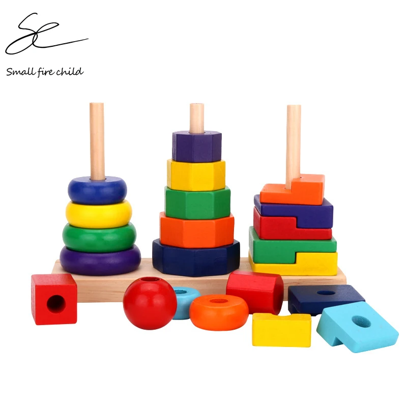 Новинка детские игрушки трехколонковый набор из радужной башни деревянные
