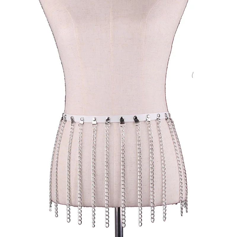 

European Punk Style PVC PU Waist Belt Metal Alloy Fringe Night Club Dance Party Sexy Wide Tassel Waist Chain Belly Body Chain