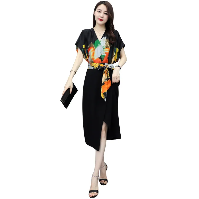 

Women Dress Summer Sexy Short Sleeve Casual V Neck Summer Dresses With Belt Loose Vestidos Retro Woman Vintage Dress Vestido