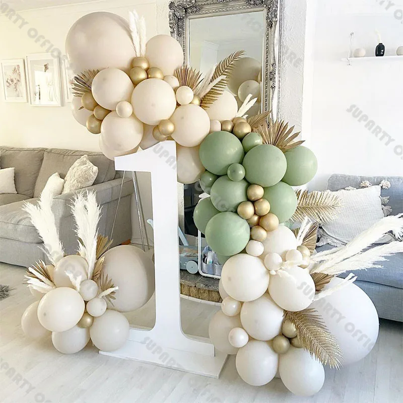 

77pcs Natural Sand Dusty Green Chrome Gold Balloons Arch Garland Wedding Decorations Baby Shower Birthday Party Engagement Decor