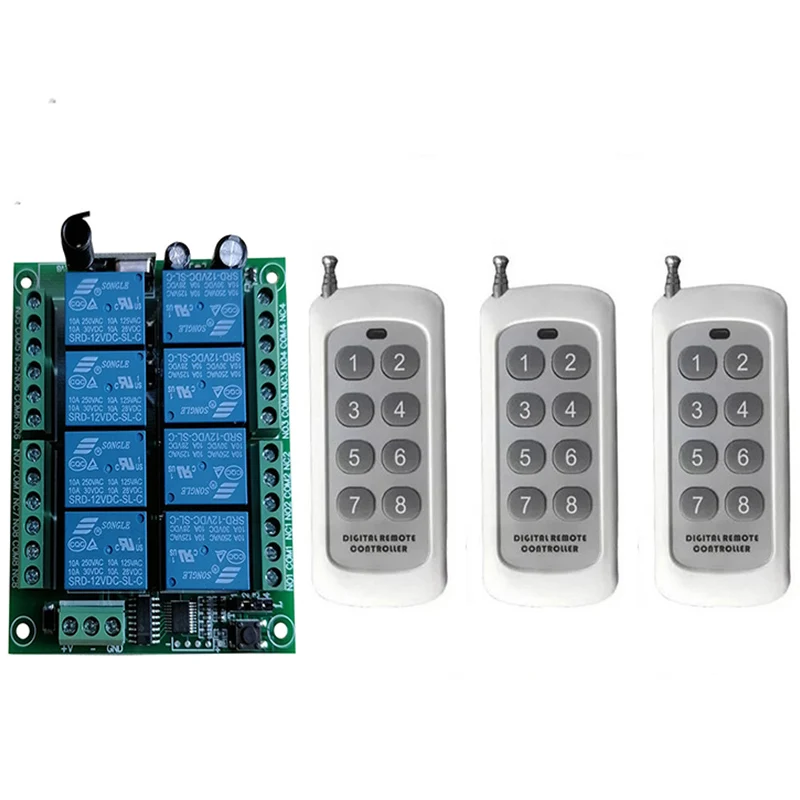 DC 12V 24V 8CH RF беспроводной пульт дистанционного управления Система реле 433 MHz