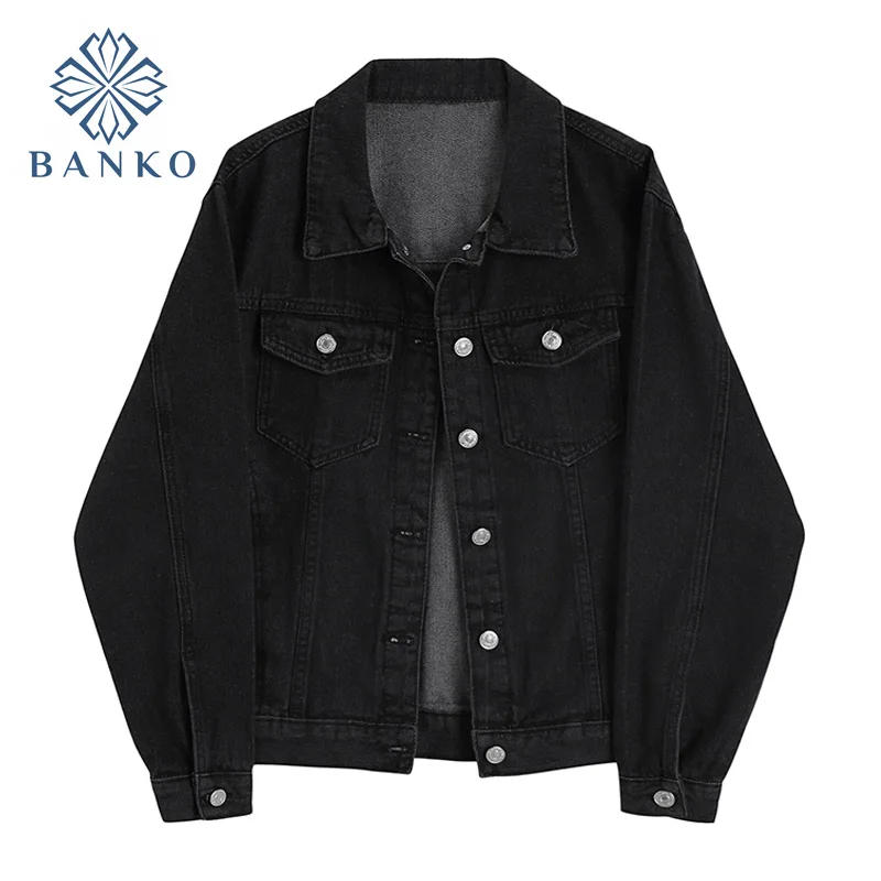 

Women Fashion Jean Jackets Black Denim Coats Loose Vintage Long Sleeve Single Breasted Button Autumn Female Outerwear Chic Tops