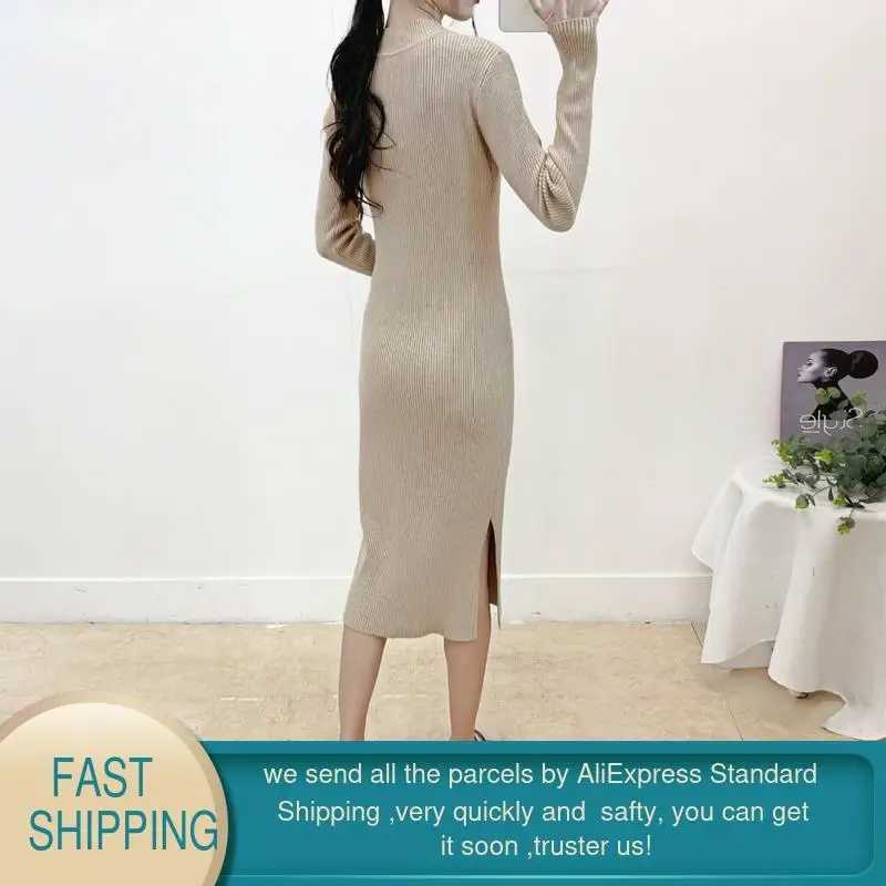 2022 новое осенне-зимнее женское трикотажное платье с высоким воротником