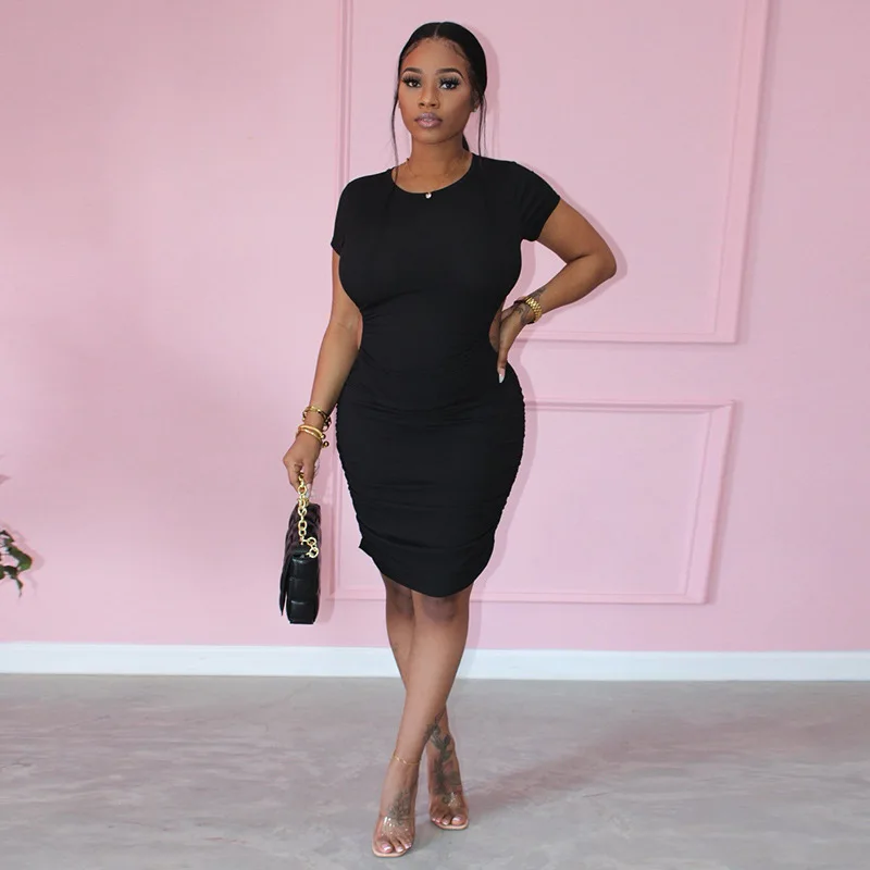 

Women's Tight Waist High Stretch Dress Summer Sexy O-neck Short Sleeve Backless Hollow-out Long Dress Hip Wrap Office Dresses