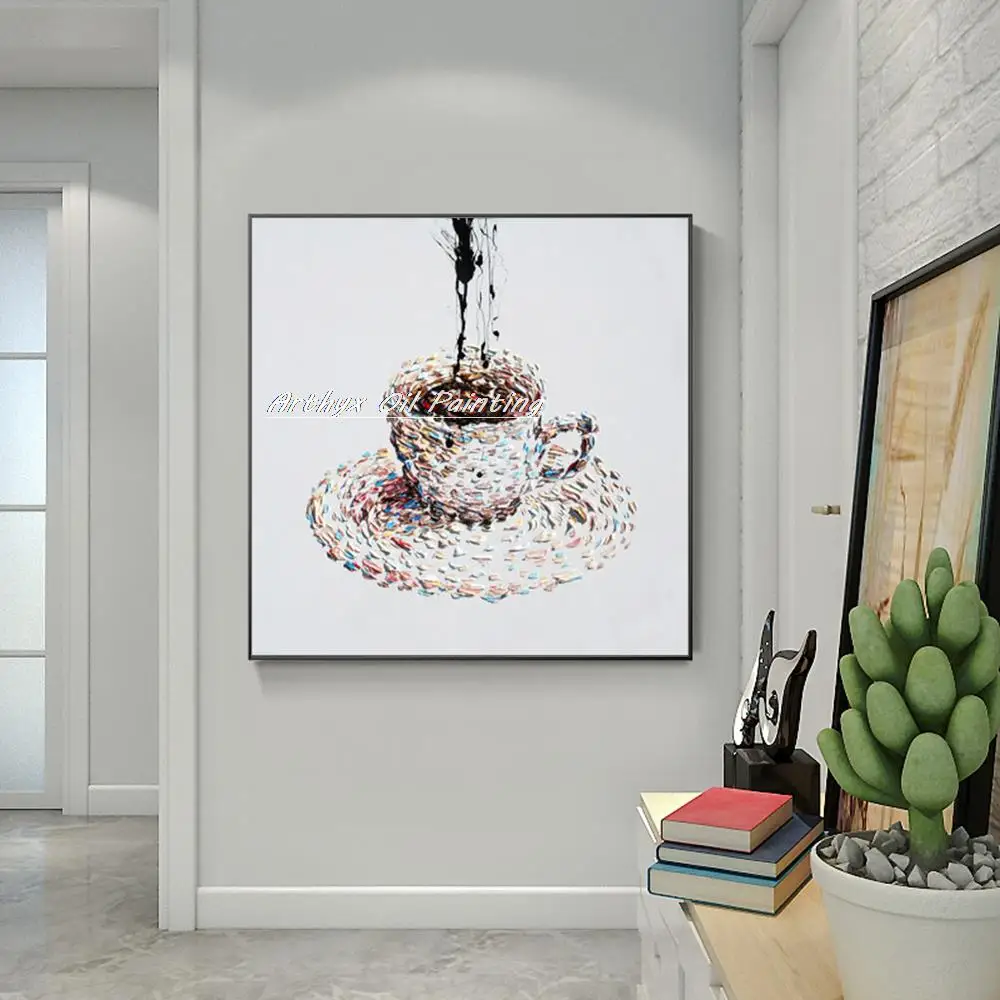

Hand Painted Cartoon Oil Painting On Canvas Modern Abstract A Cup Of Coffee Oil Paintings Wall Art Pictures For Hotel Decoration