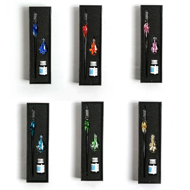 

Vintage Handmade Art Elegant Crystal Floral Glass Dip Pen Sign Ink Pens Gift Drop Ship