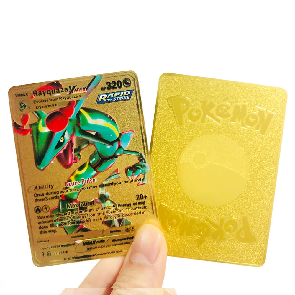 

Новинка 2022, металлическая игрушечная карточка Pokemon Color Rayquaza Vmax, детская Коллекционная металлическая карточка