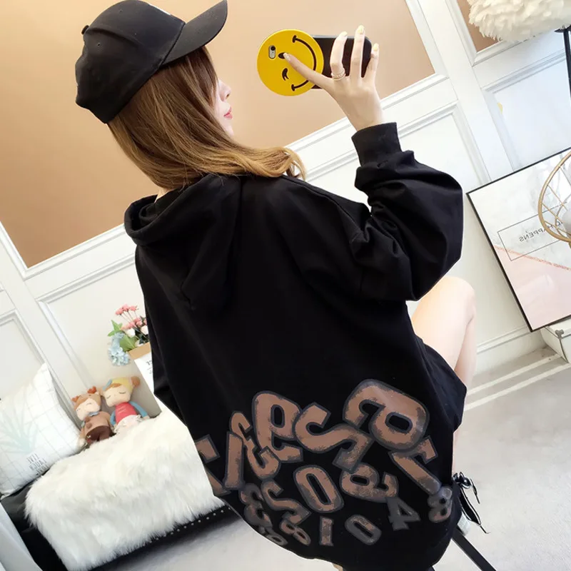 

#2538 Black White Pink Long Hoodies Women Loose Streetwear Harajuku Casual Hoodies Sweatshirt Female Cotton Thin Hoodie Woman