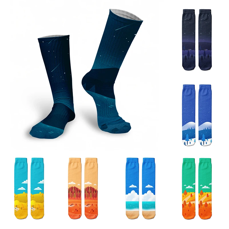 

Fashion 3D Printing Women Autumn Cotton Socks Colorful Landscape Funny Men Women Calf Socks Schoolgirls Canvas Shoes Boots Socks