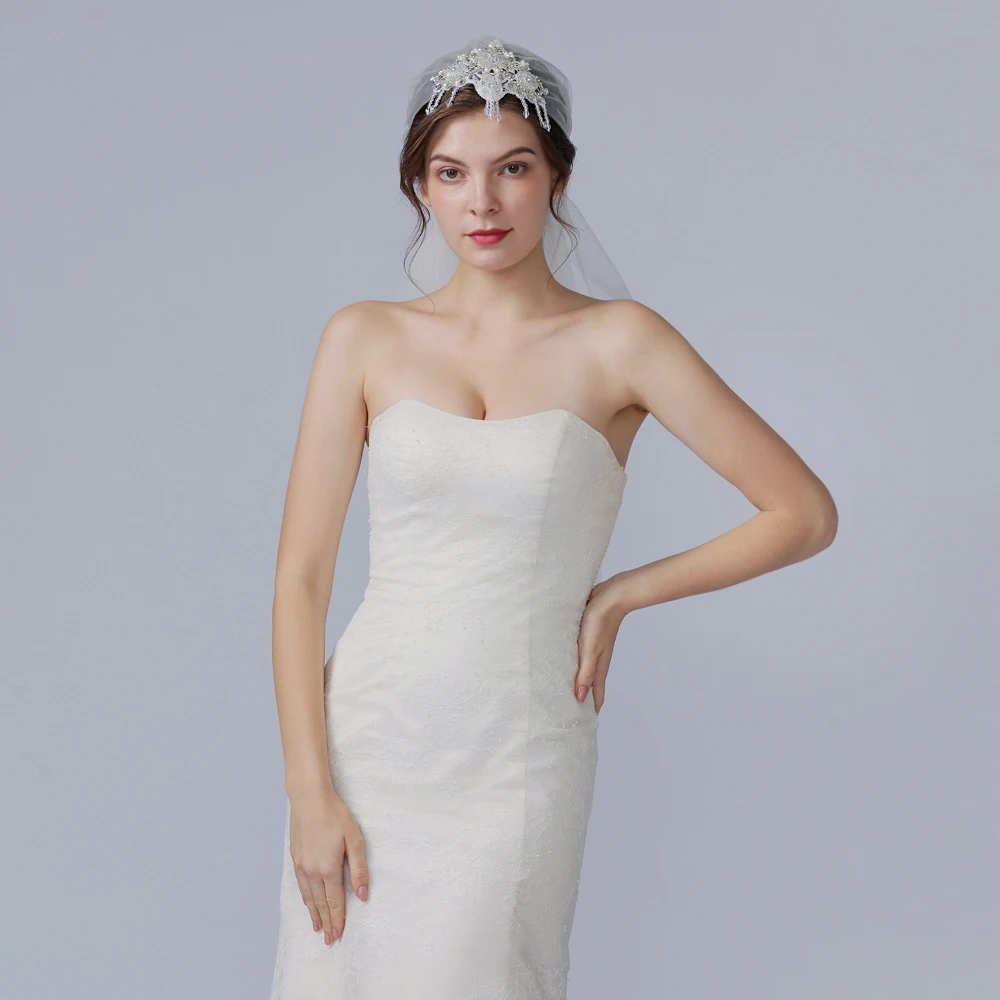 

ZMV41 с жемчужинами и цветами аксессуар фата невесты, с кружевными аппликациями, белого цвета и цвета слоновой кости, с украшением в виде крист...