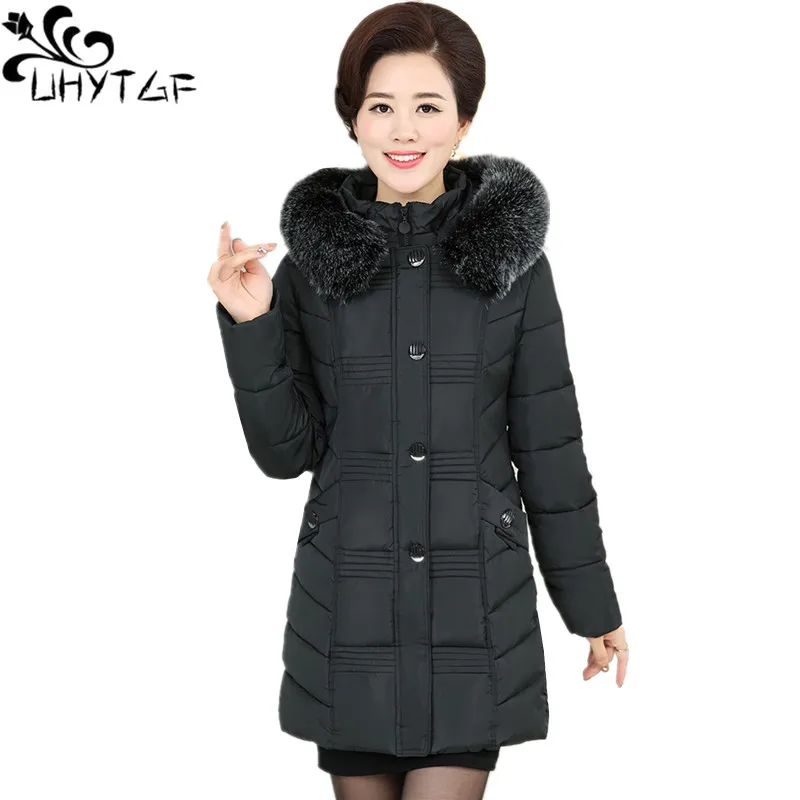 

UHYTGF Women New Fashion Slim Coat Women's Winter Jacket warm Parka Plus size Plus velvet thicken Female Down Cotton Jacket X494
