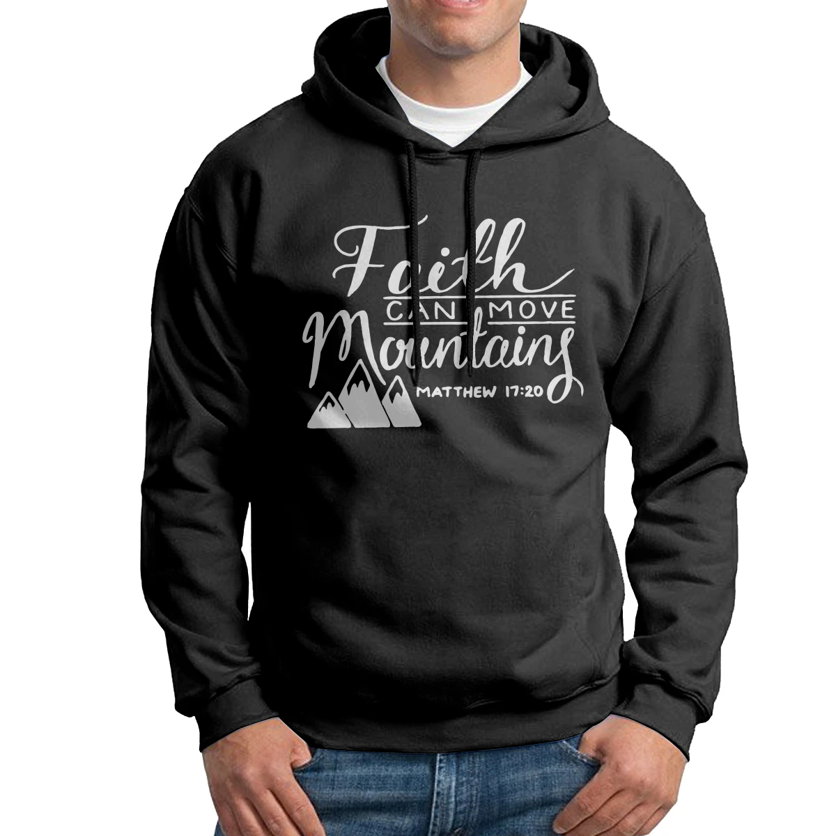 

Man Faith Can Move Mountains Hoodies Graphic Purified Cotton Hooded Sweatshirts Vintage Hoodie Shirt