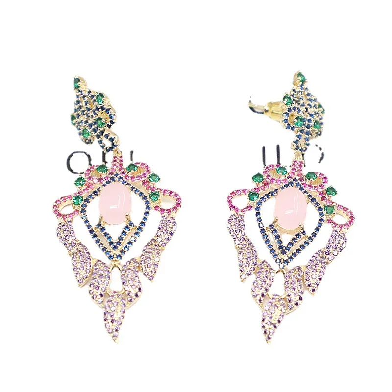 

Flower Feather Zircon Earrings 210318-09