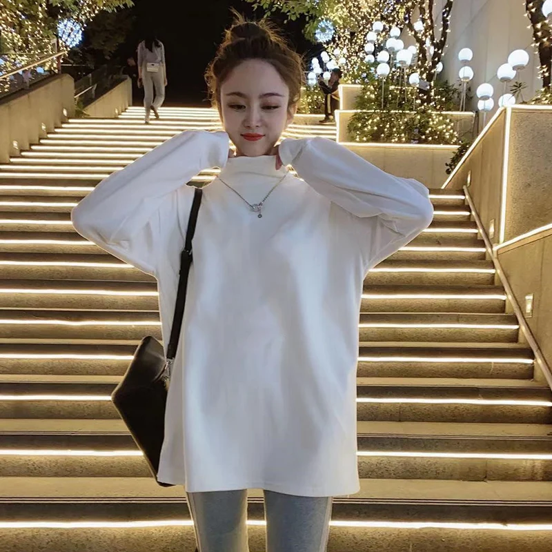 

Women's Turtleneck Bottoming Shirt Spring and Autumn Clothing Inner Wear Blouse Velvet Padded Loose Mid-Length Long Sleeve