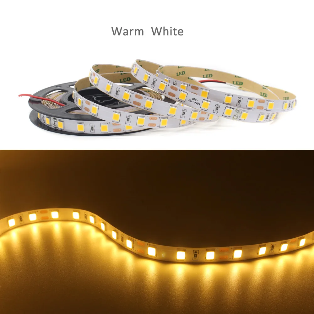 12V светодиодный лента SMD 5054 60 Светодиодный s/М, 5 м Светодиодные ленты света, работающего на постоянном токе 12 В в Водонепроницаемый Гибкая полоса лента теплого белого декоративная подсветка для дома