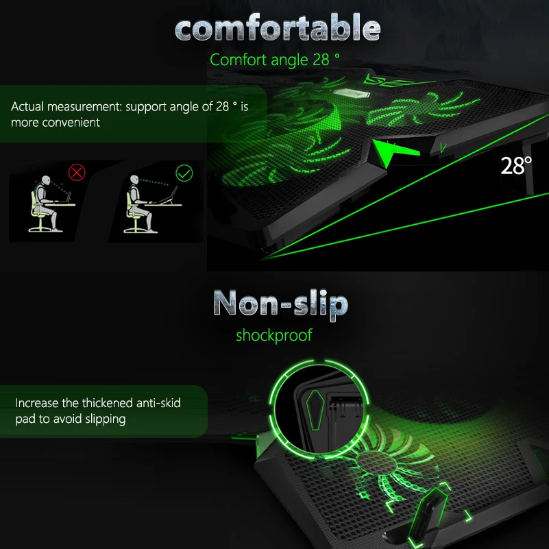 Охлаждающая подставка для ноутбука 5 вентиляторов два USB-порта охлаждающая 12-17