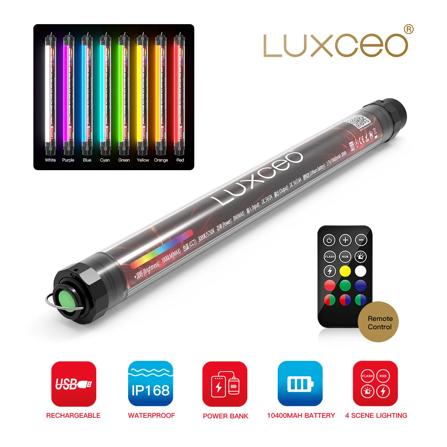 저렴한 LUXCEO-핸드헬드 LED RGB 사진 영상 촬영 조명, 수중 조명, RGB LED 튜브, USB 앱 제어, TV 스튜디오 동영상 원격
