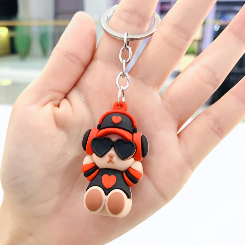 

Cartoon Creative Glasses Little Bear Keychain Wear Hat Doll Backpack Decoration Bag Pendant Car Keys Accessories Keyring Gift