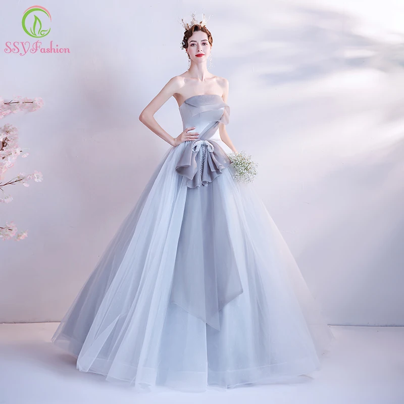 

Женское вечернее платье SSYFashion, серое длинное ТРАПЕЦИЕВИДНОЕ ПЛАТЬЕ без бретелек, без рукавов, в пол, для выпускного вечера