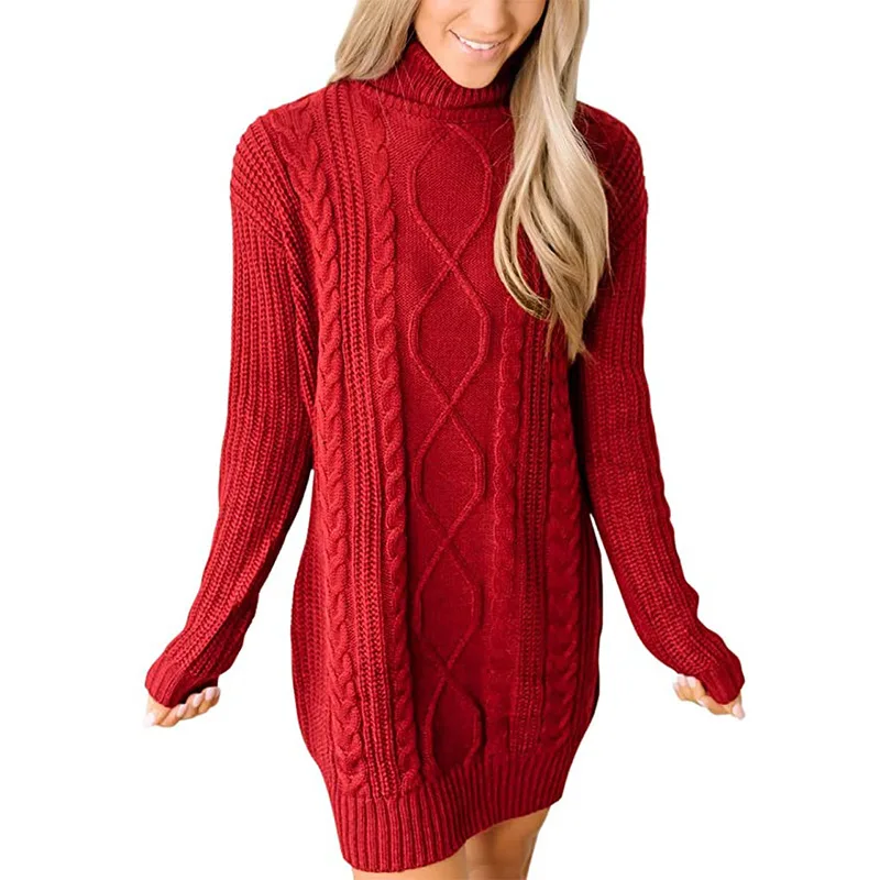 

Chifirena Turtleneck Knit Winter Sweater Dress Women 2020 Long Sleeve Twist Jumper Dress Mini Sweater Dresses Vestidos de mujer