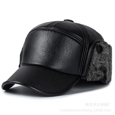 2020 new winter men's hat fashion imitation leather warm baseball cap outdoor leisure peak middle-aged and elderly ear c | Аксессуары