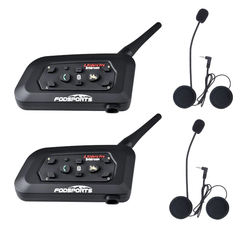 2 шт. Fodsoprt V6 Pro мотоциклетный Bluetooth шлем гарнитуры домофон для 6 гонщиков BT беспроводной intercomunicador переговорные MP3 gps - Цвет: 2 hard microphone