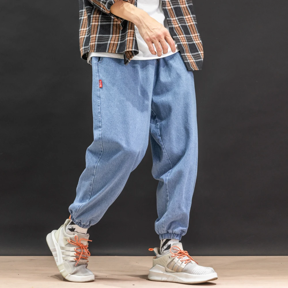 Модные черные джинсы в стиле ретро мужские шаровары Харадзюку Свободные