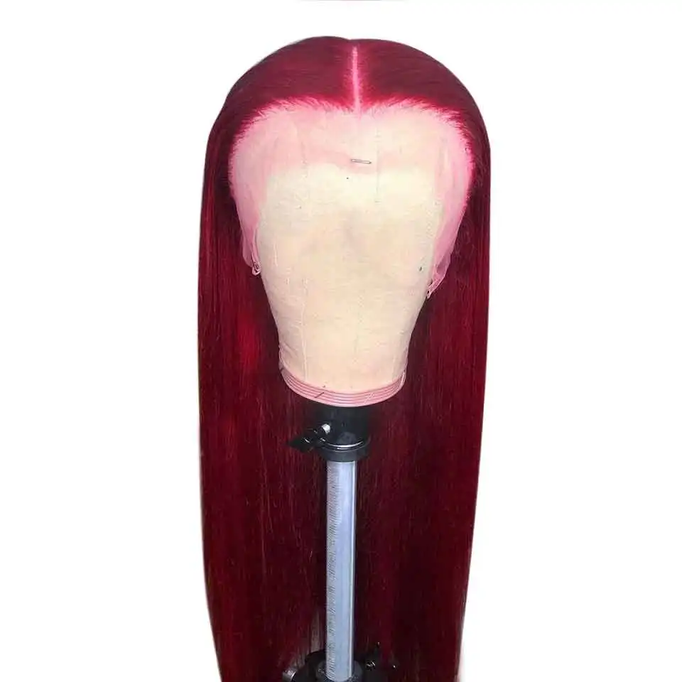 Red C Color Wig 13X4 613 блондинка красный бордовый 99J розовый цвет прямые 150% Синтетические волосы на кружеве человеческих волос парики предварительно бразильский Реми FreeGift - Цвет: Red C Color Wig