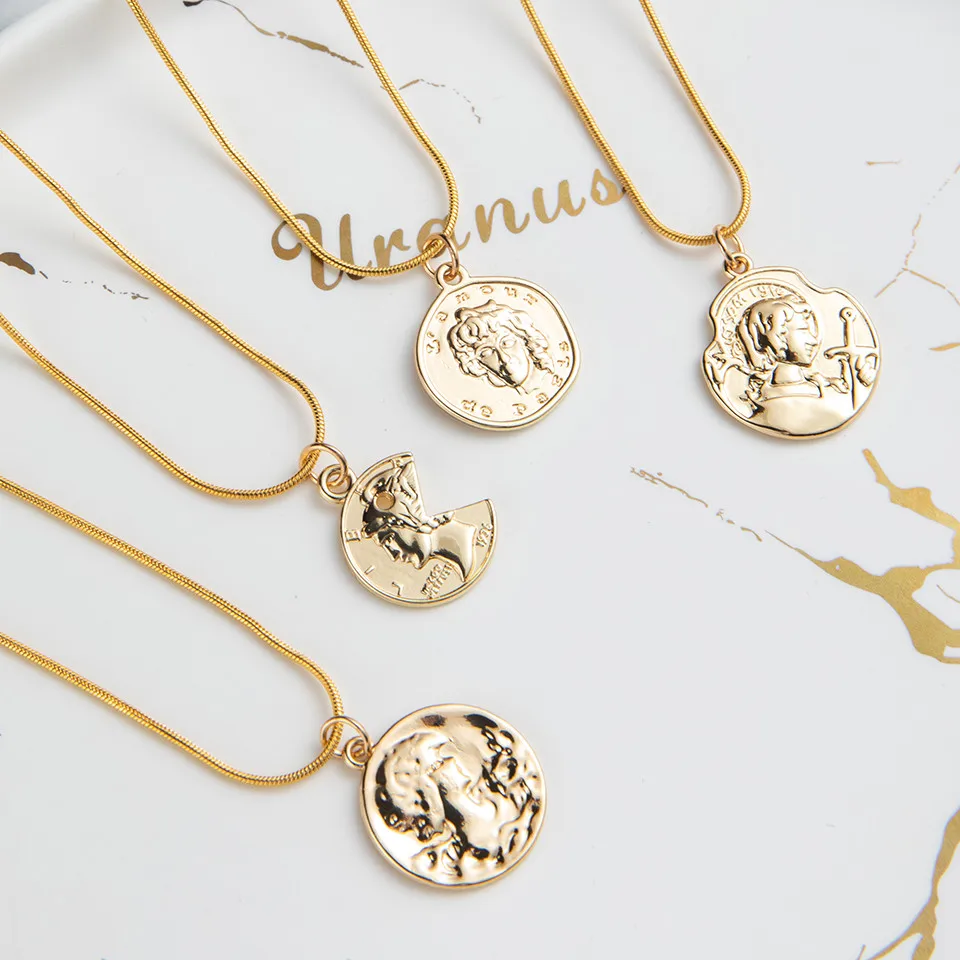 Винтажная Золотая круглая монета Медуза портрет женские ожерелья Длинный свитер