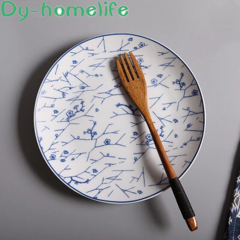 

8 Inch Japanese Letter Flower Round Ins Ceramic Plate Family Hotel Kitchen Bone China Western Steak Salad Plate Dish Tableware