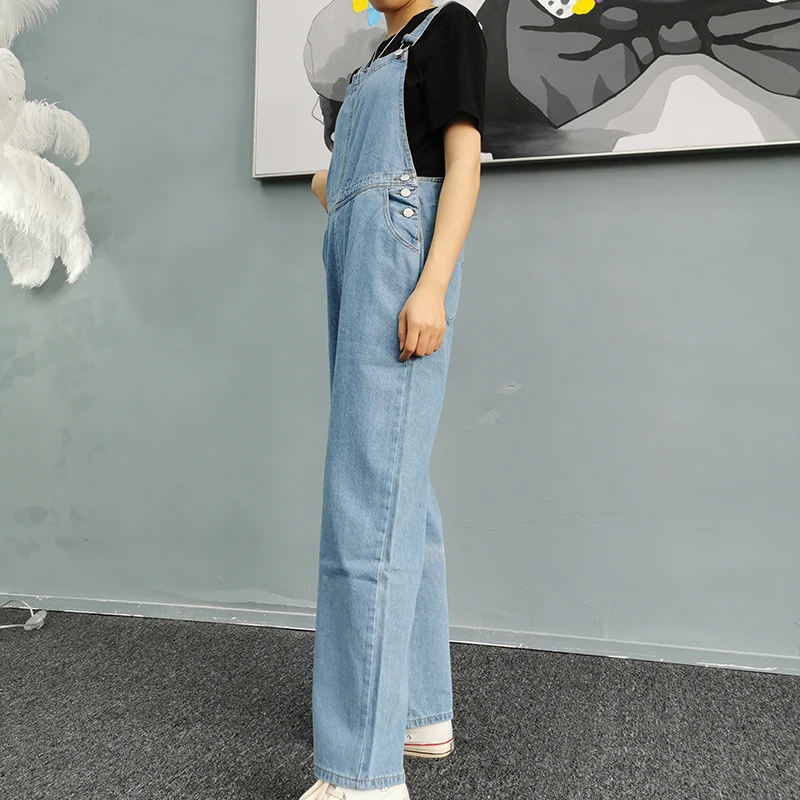 2021 New Denim Jumpsuit Women Solid Loose Casual Wide Leg Jeans Overalls Male Leisure Daily Streetwear Chic Fashion Clothing