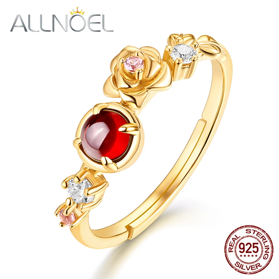 ALLNOEL 925 пробы Серебряное кольцо с муассанитом 100% натуральный гранат розовый кварц