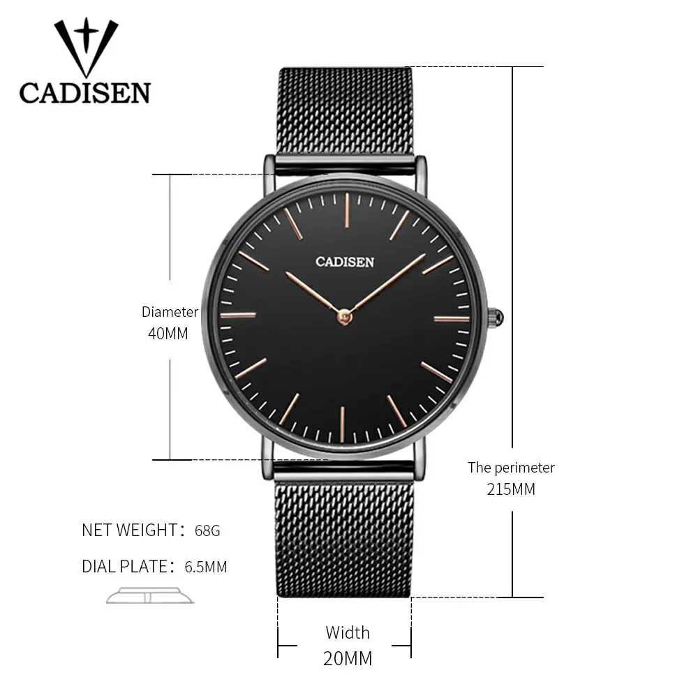 CADISEN мужские часы ультра тонкие простые модные деловые кварцевые для отдыха