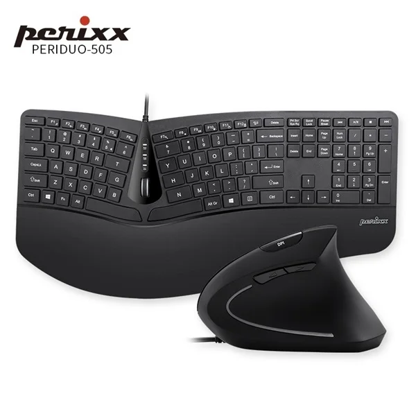 Черный PERIXX PERIDUO-505 Эргономичный USB Проводная клавиатура и мышь набор Эргономичный ноутбук Рабочий стол Offce клавиатура и мышь набор - Цвет: Черный